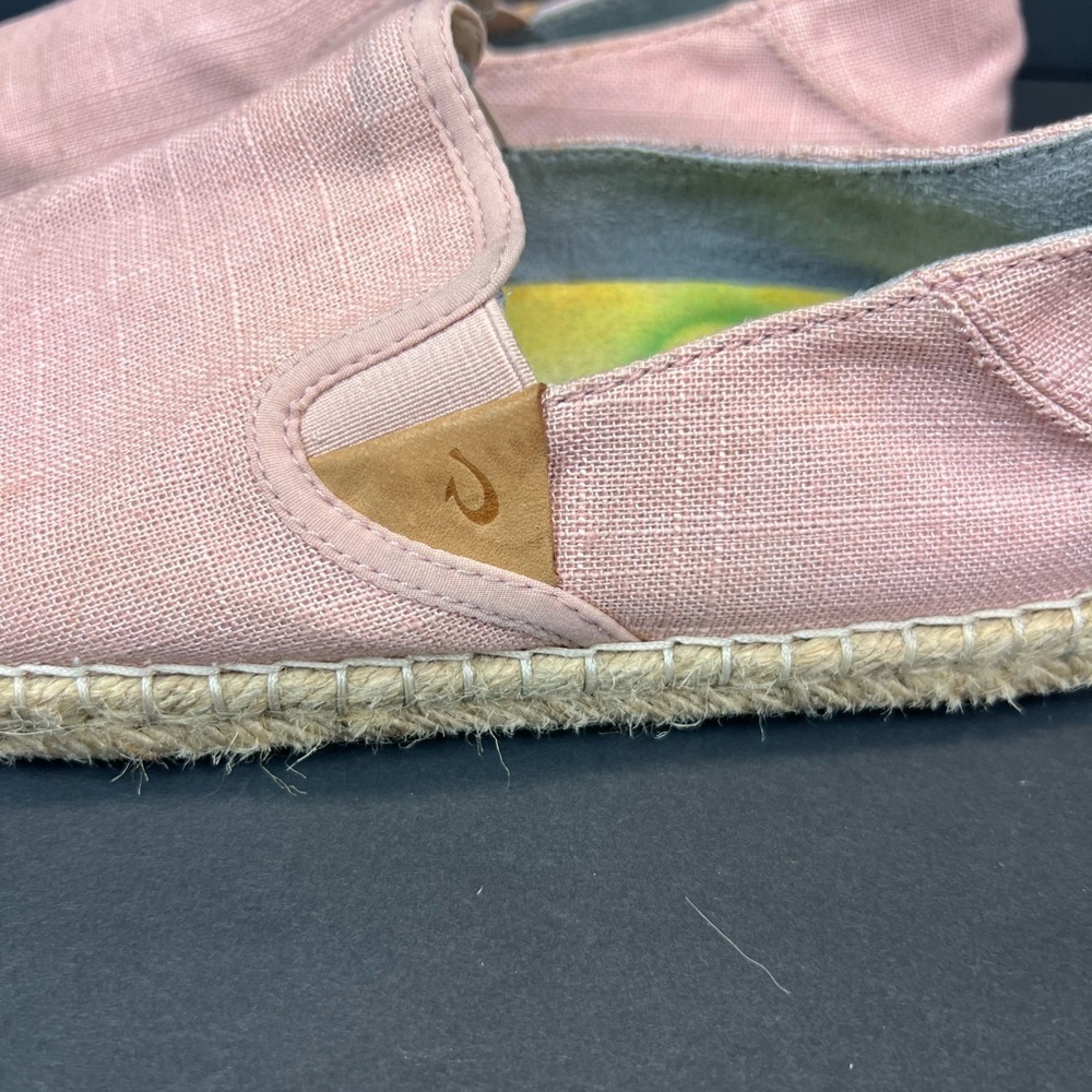 Olukai Pink Rose Sea Salt Kaula Pa’a Kapa Linen Espadrille Drop In Shoe Size 8 - Picture 7 of 9